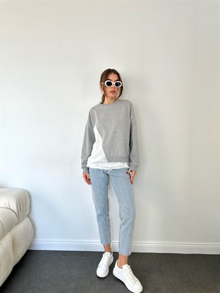 Asimetrik Gri-Beyaz Sweat