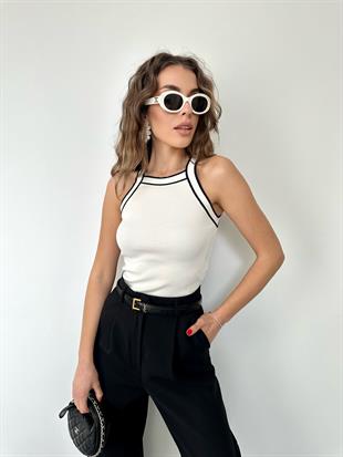 Düz Askısı İnce Çizgili Bluz