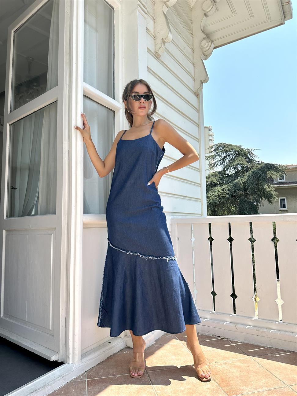 Jean İp Askılı Elbise