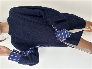 Kolları Gömlek Detaylı Tunik Lacivert-Gri