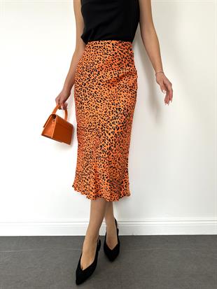 Leopar Desen Saten Etek Oranj
