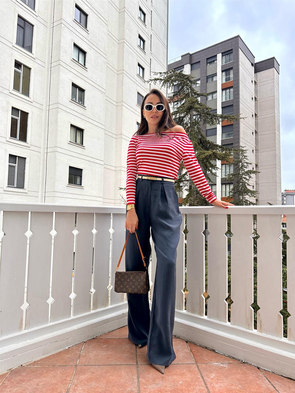 Palazzo Kadın Tencel Pantolon Lacivert