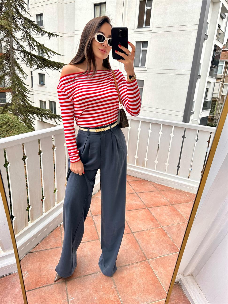 Palazzo Kadın Tencel Pantolon Lacivert