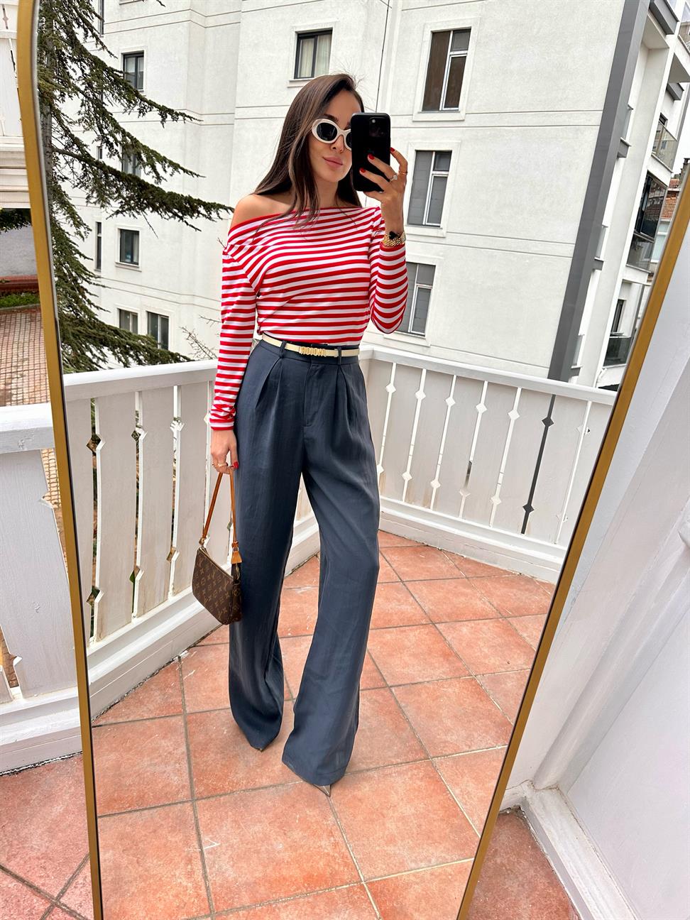 Palazzo Kadın Tencel Pantolon Lacivert