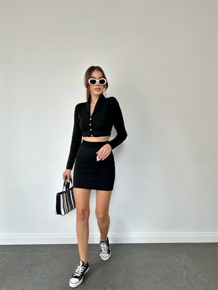 Yakalı Ceketli Takım Siyah