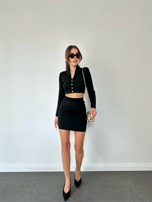 Yakalı Ceketli Takım Siyah