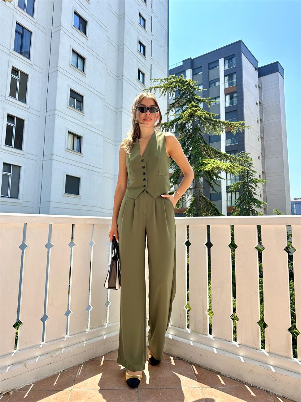 Yeşil Bol Kesim Pantolon