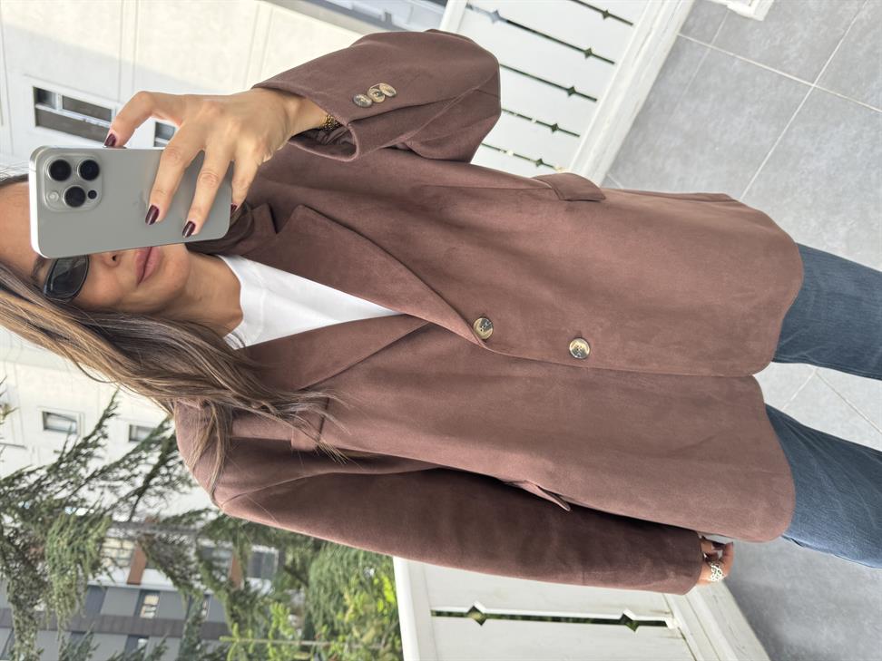 Acı Kahve Bağlama Detay Süet Ceket