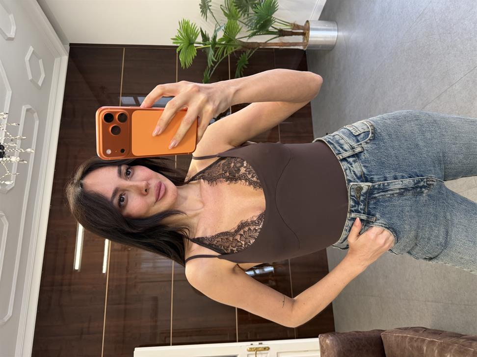 Acı Kahve Dantel Tasarım Bodysuit