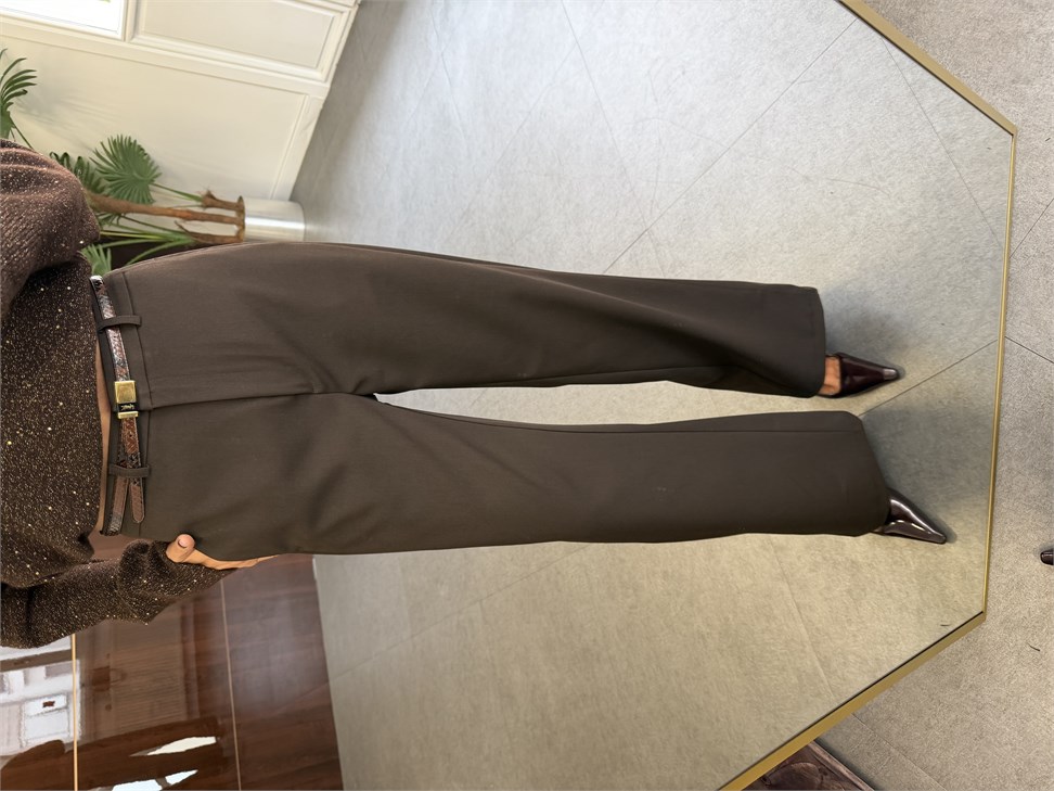 Acı Kahve Kancalı Wide Leg Kumaş Pantolon
