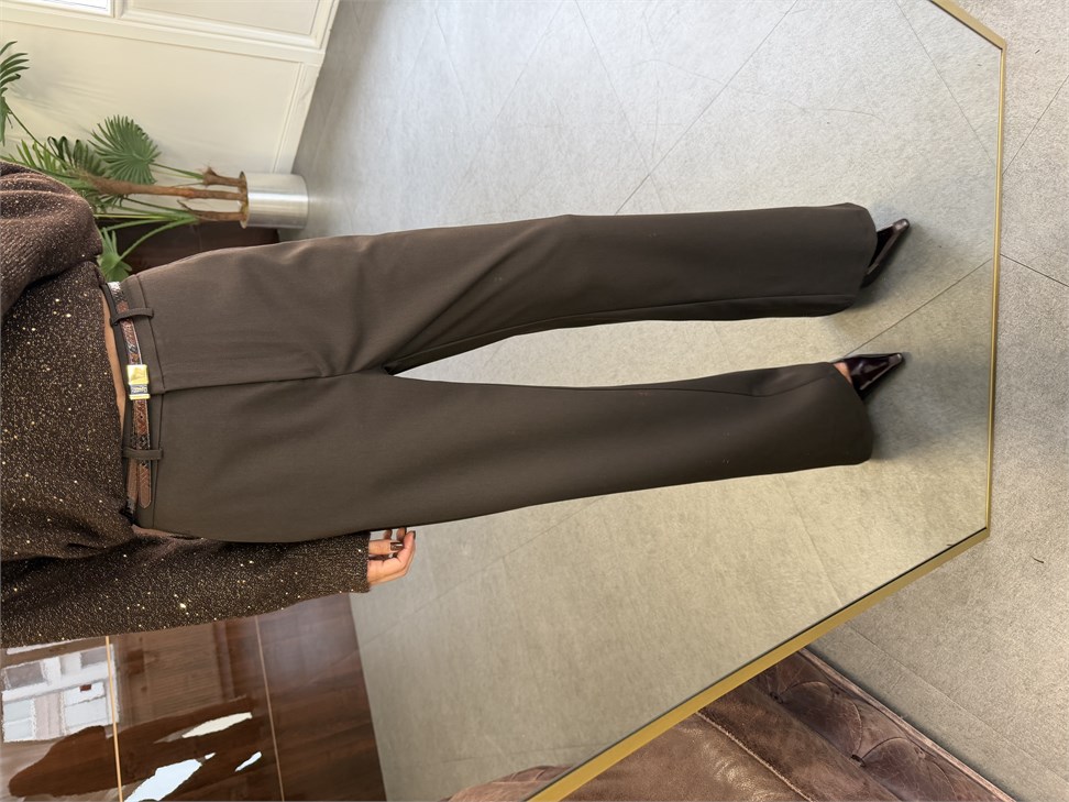 Acı Kahve Kancalı Wide Leg Kumaş Pantolon