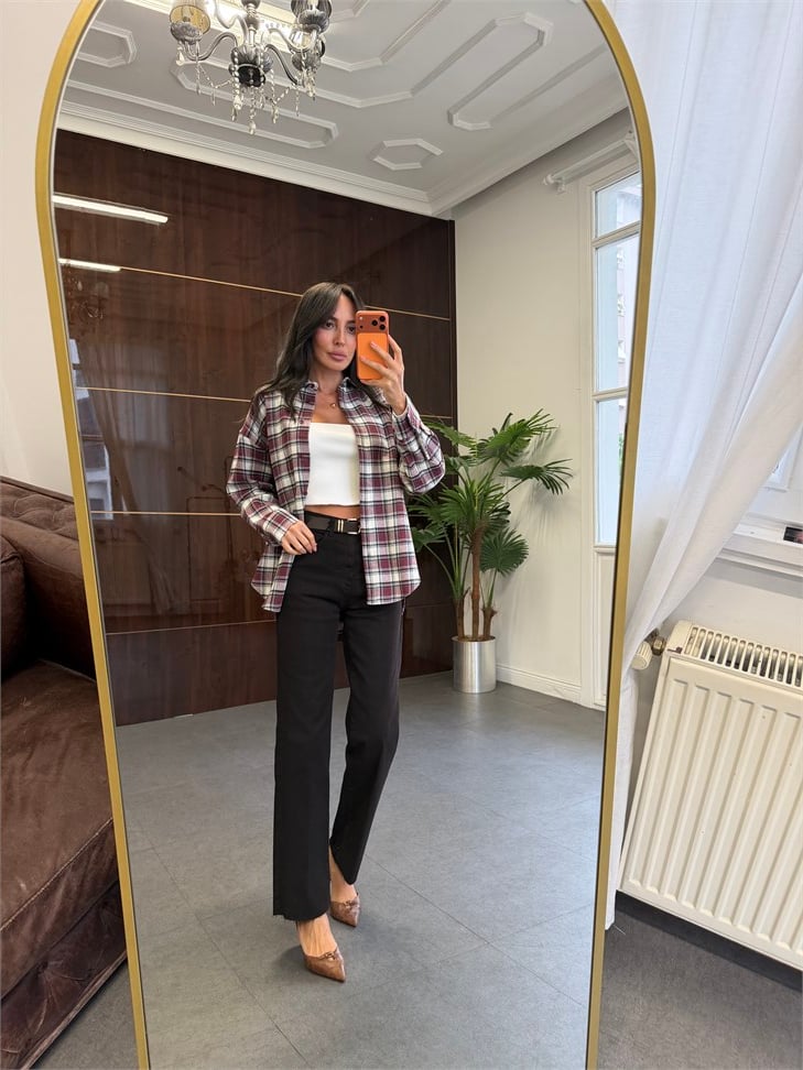Acı Kahve Kemerli Kesik Paça Wide Leg Jean Pantolon