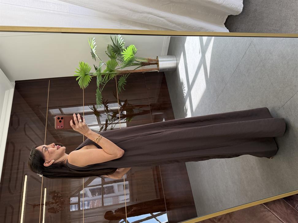 Acı Kahve Kolsuz Uzun Elbise