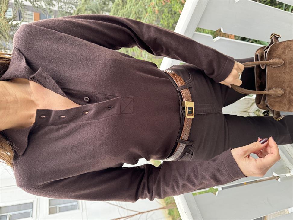 Acı Kahve Önü 4 Düğme Polo Yaka Kazak