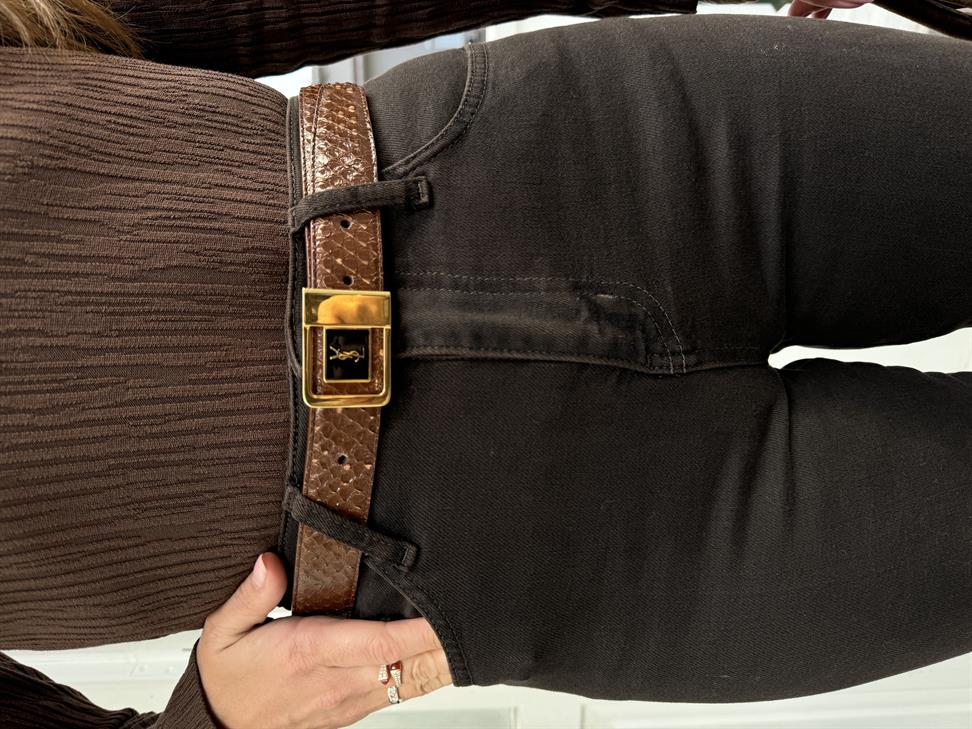 Acı Kahve Paçası Püsküllü ve Yırtmaçlı Jean Pantolon