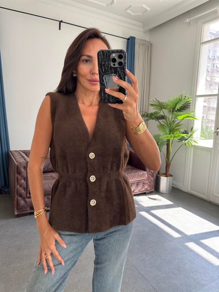 Acı Kahve Sakallı Kumaş Yelek