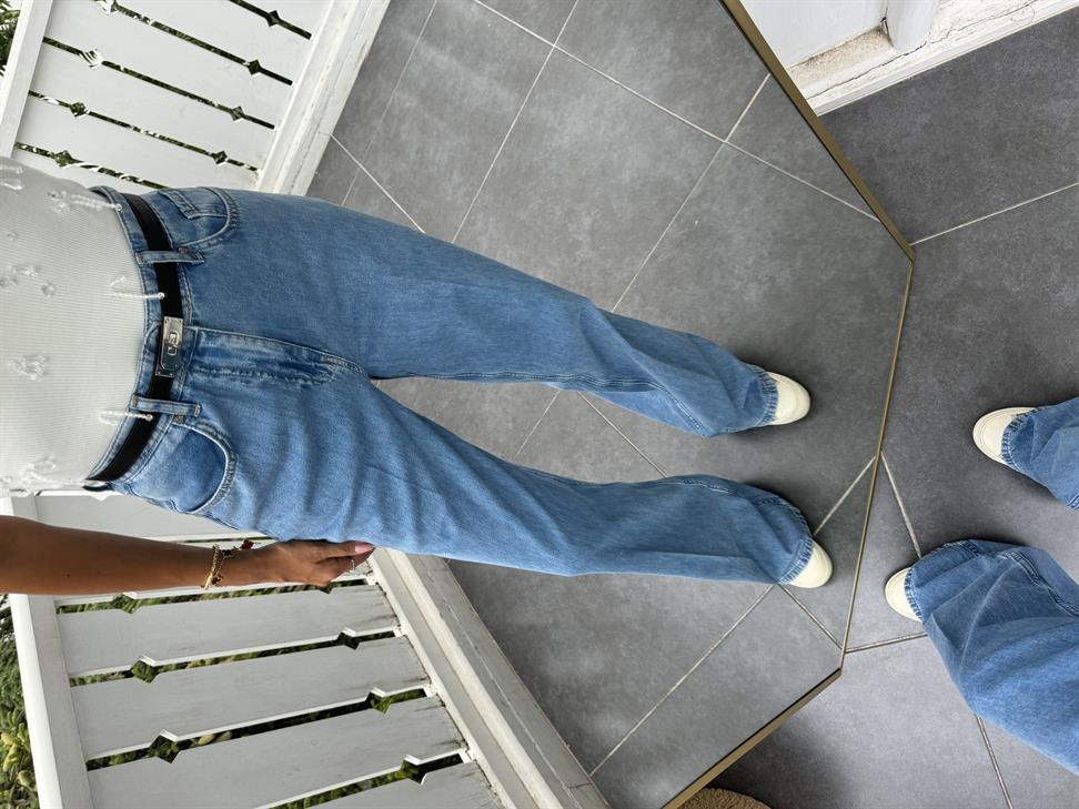 Açık Mavi Bol Paça Denim Pantolon