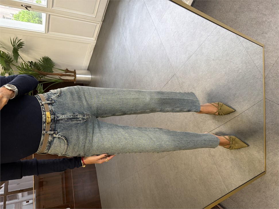 Açık Mavi Çizgi Ütü Straight Jean Pantolon