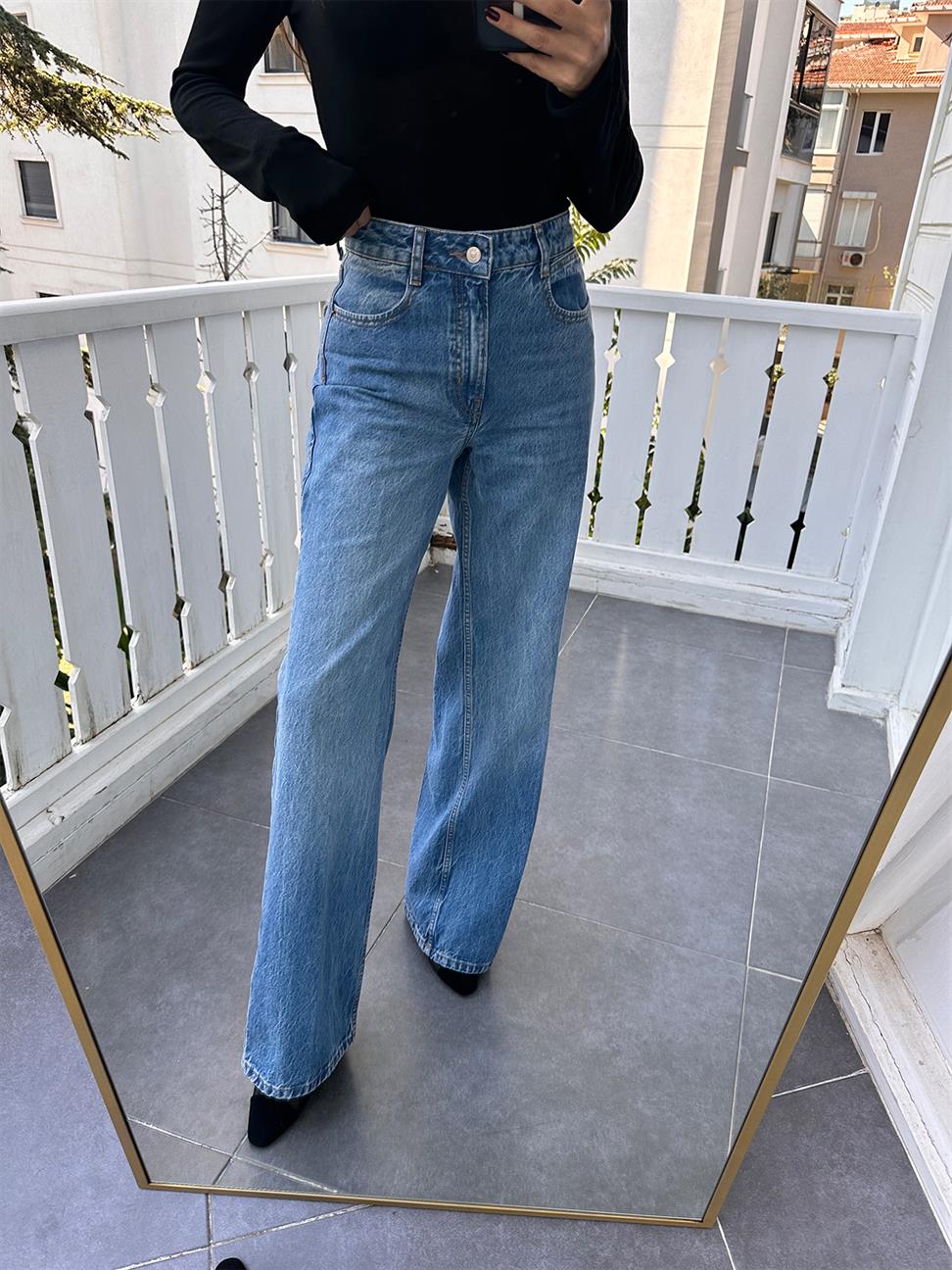 Açık Mavi Düz Denim Kadın Palazzo