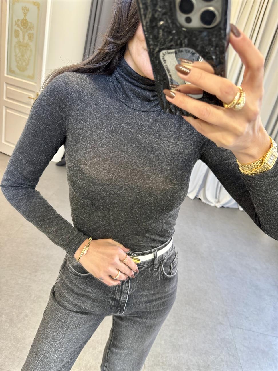 Antrasit Balıkçı Yaka Bluz