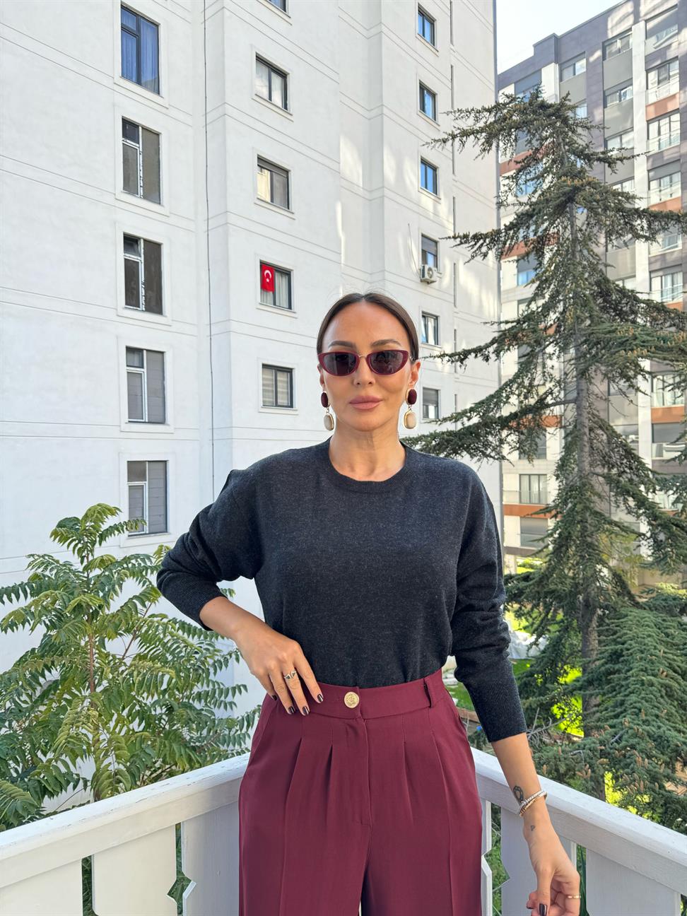 Antrasit Basic Bisiklet Yaka Triko