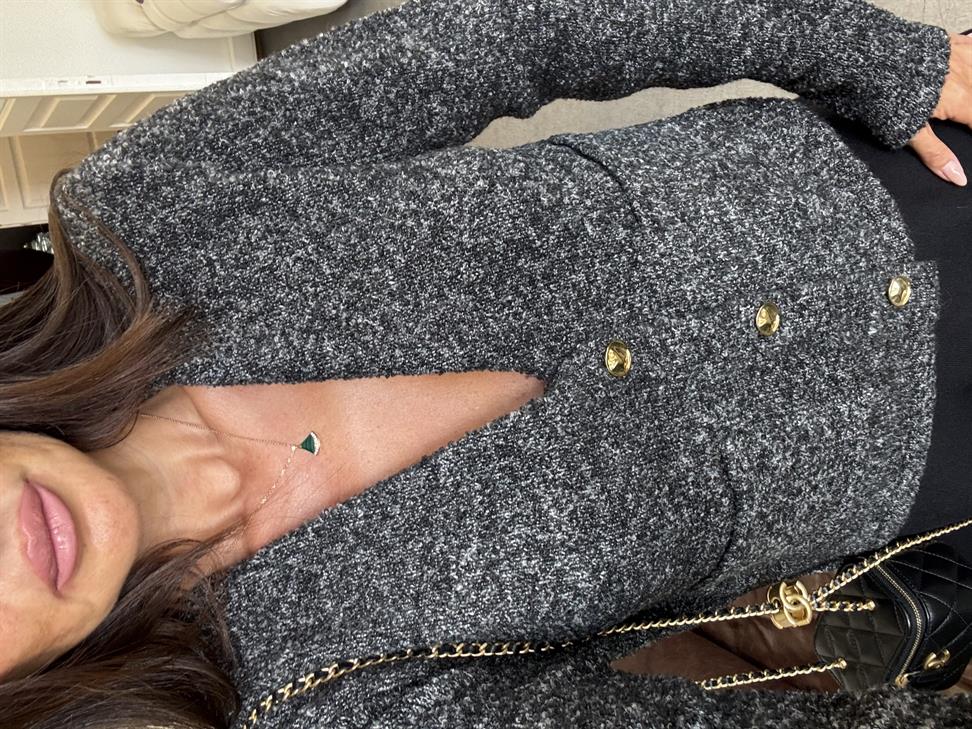 Antrasit Bisiklet Yaka Düğmeli Triko Hırka