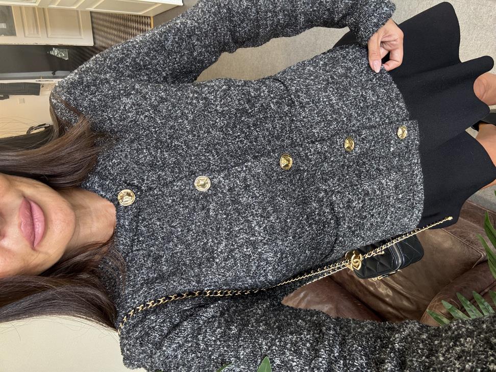 Antrasit Bisiklet Yaka Düğmeli Triko Hırka