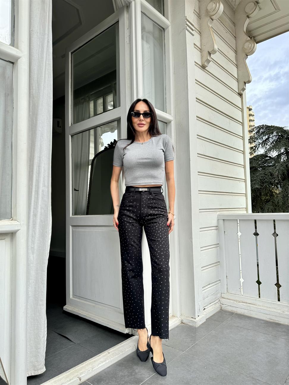 Antrasit Crop Tişört