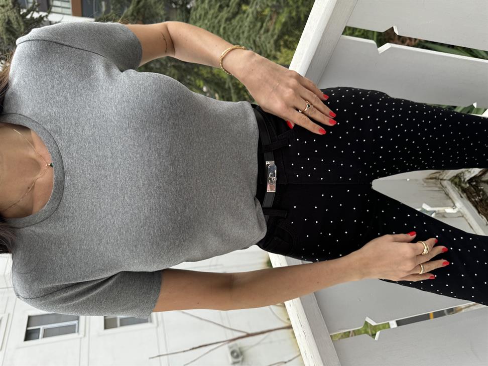 Antrasit Crop Tişört