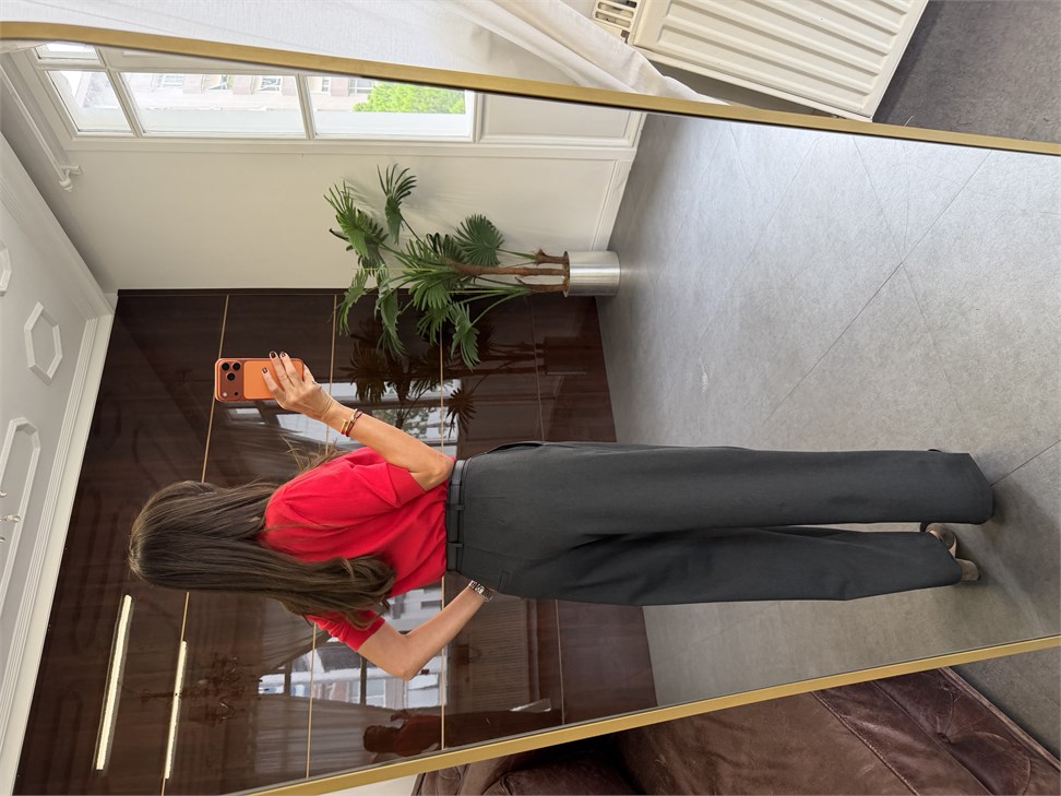 Antrasit Kancalı Wide Leg Kumaş Pantolon