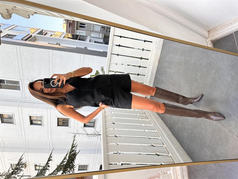 Siyah Kırçıllı Kaşe Yelek Takım