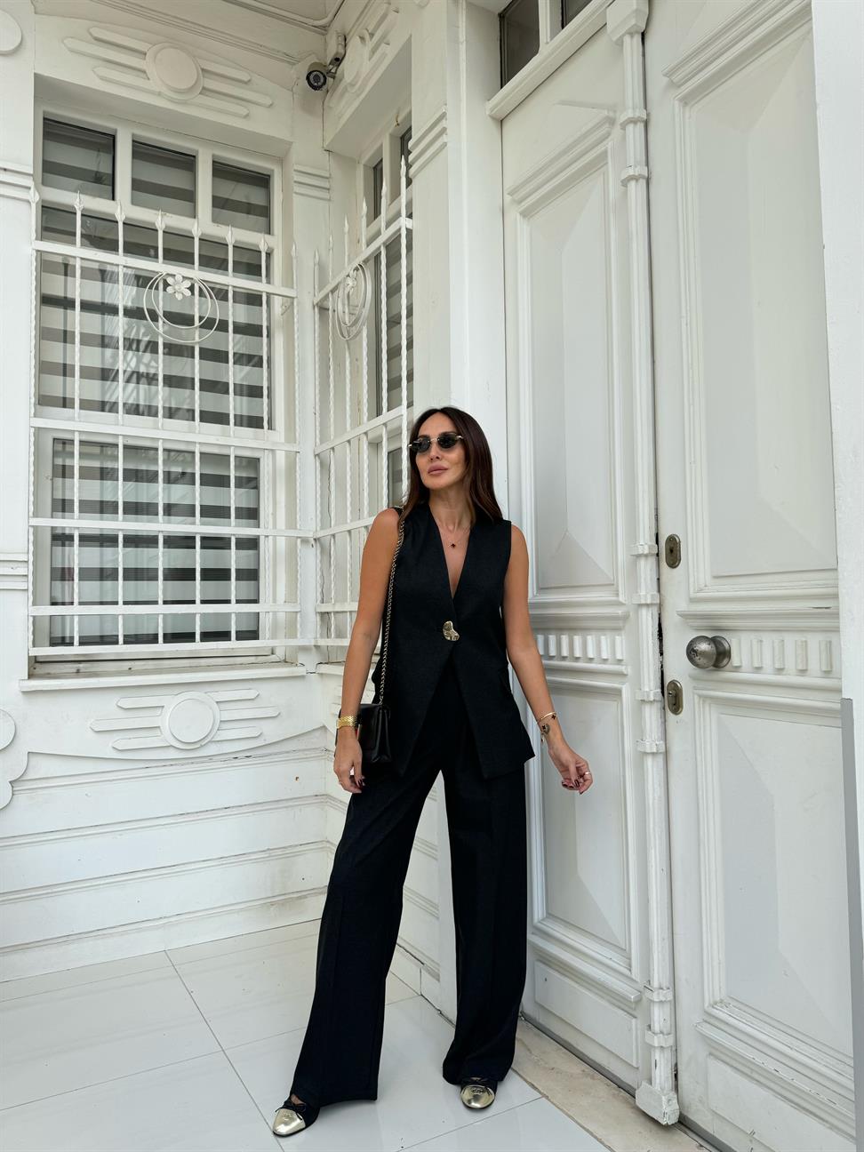 Antrasit Metal Düğmeli Yelek Pantolon İkili Takım