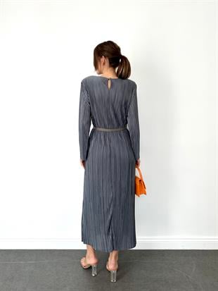 Antrasit Pilise Midi Boy Kadın Elbise