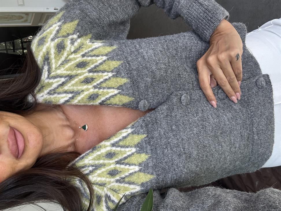 Antrasit Sıfır Yaka Geometrik Desen  Hırka