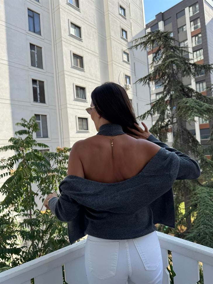 Antrasit Tasarım Bluzlu Hırka