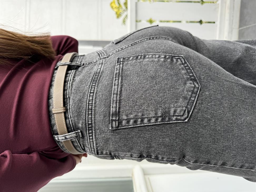 Antrasit Yüksek Bel Bol Paça Jean