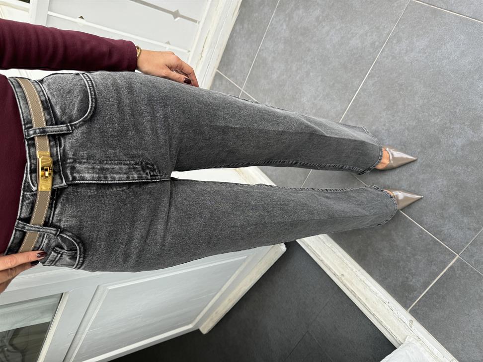 Antrasit Yüksek Bel Bol Paça Jean