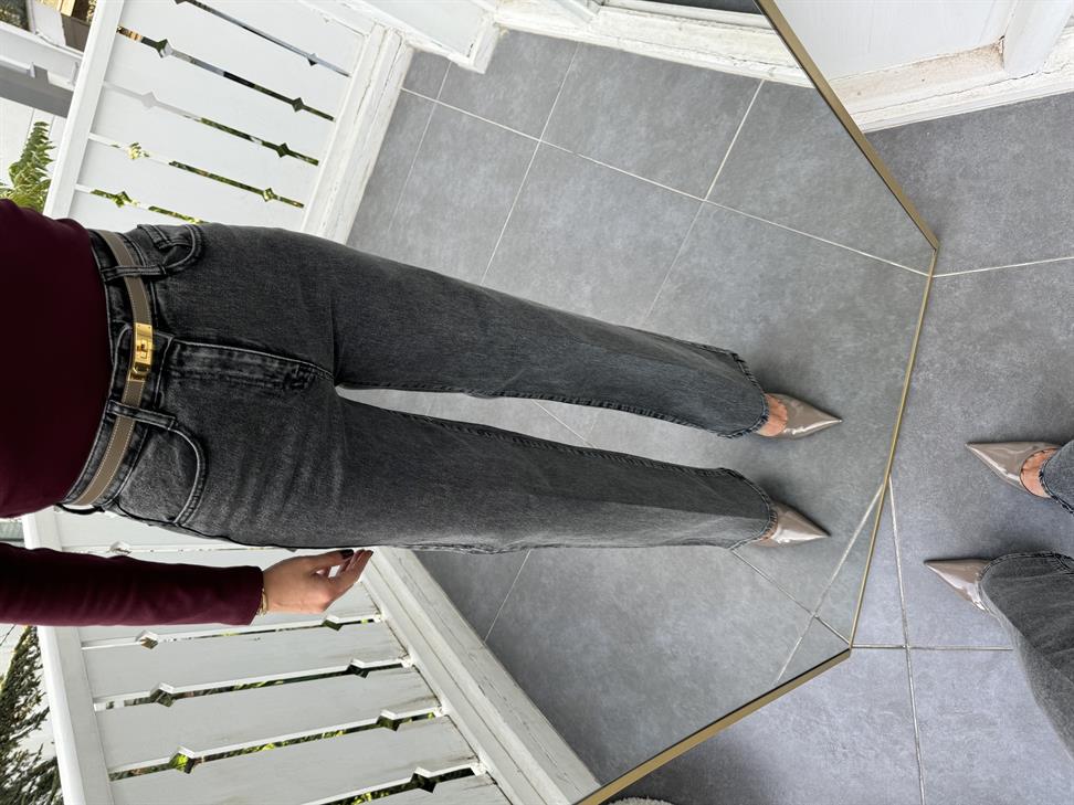 Antrasit Yüksek Bel Bol Paça Jean