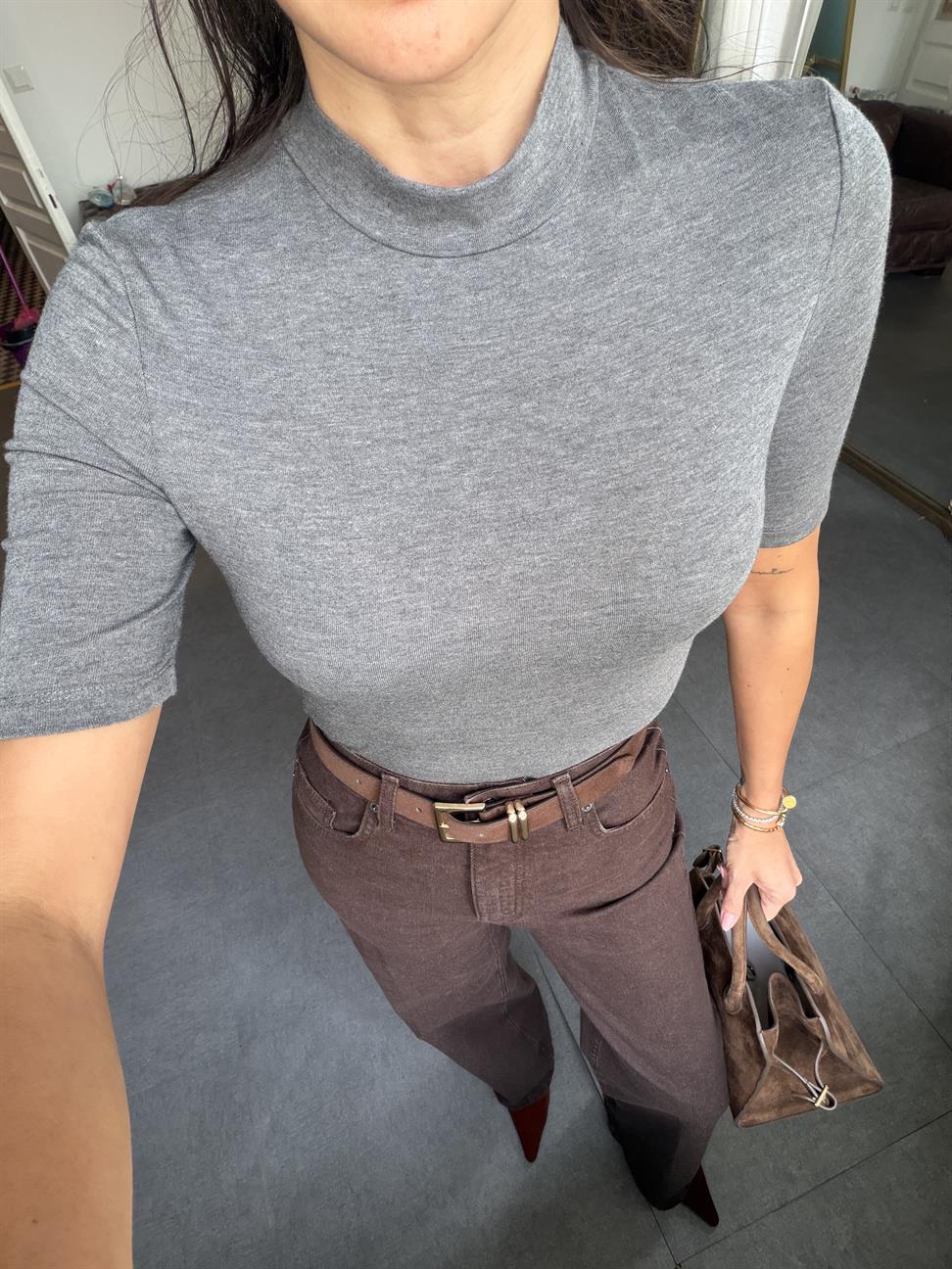 Antrasit Yüksek Yakalı Bluz