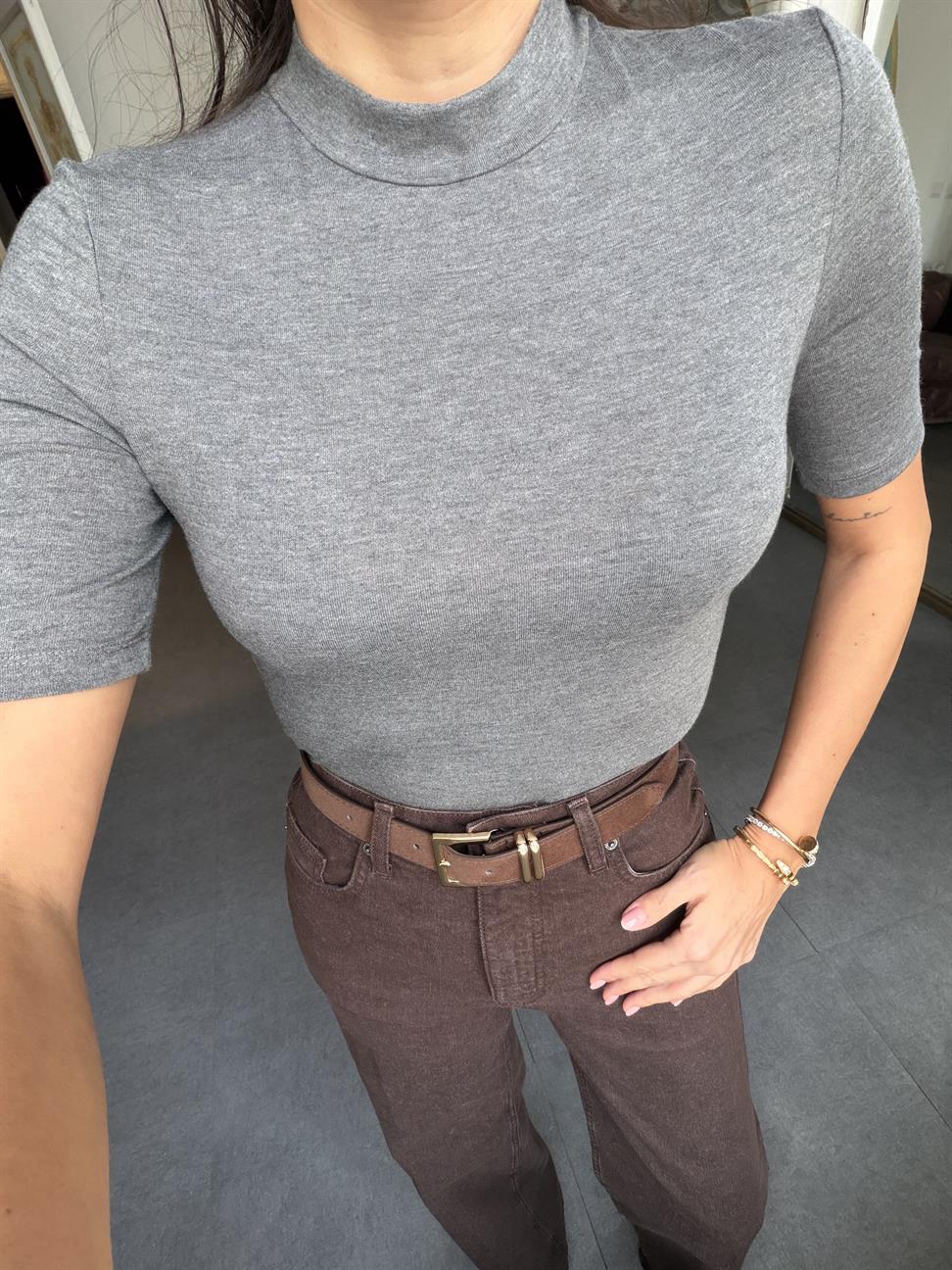 Antrasit Yüksek Yakalı Bluz