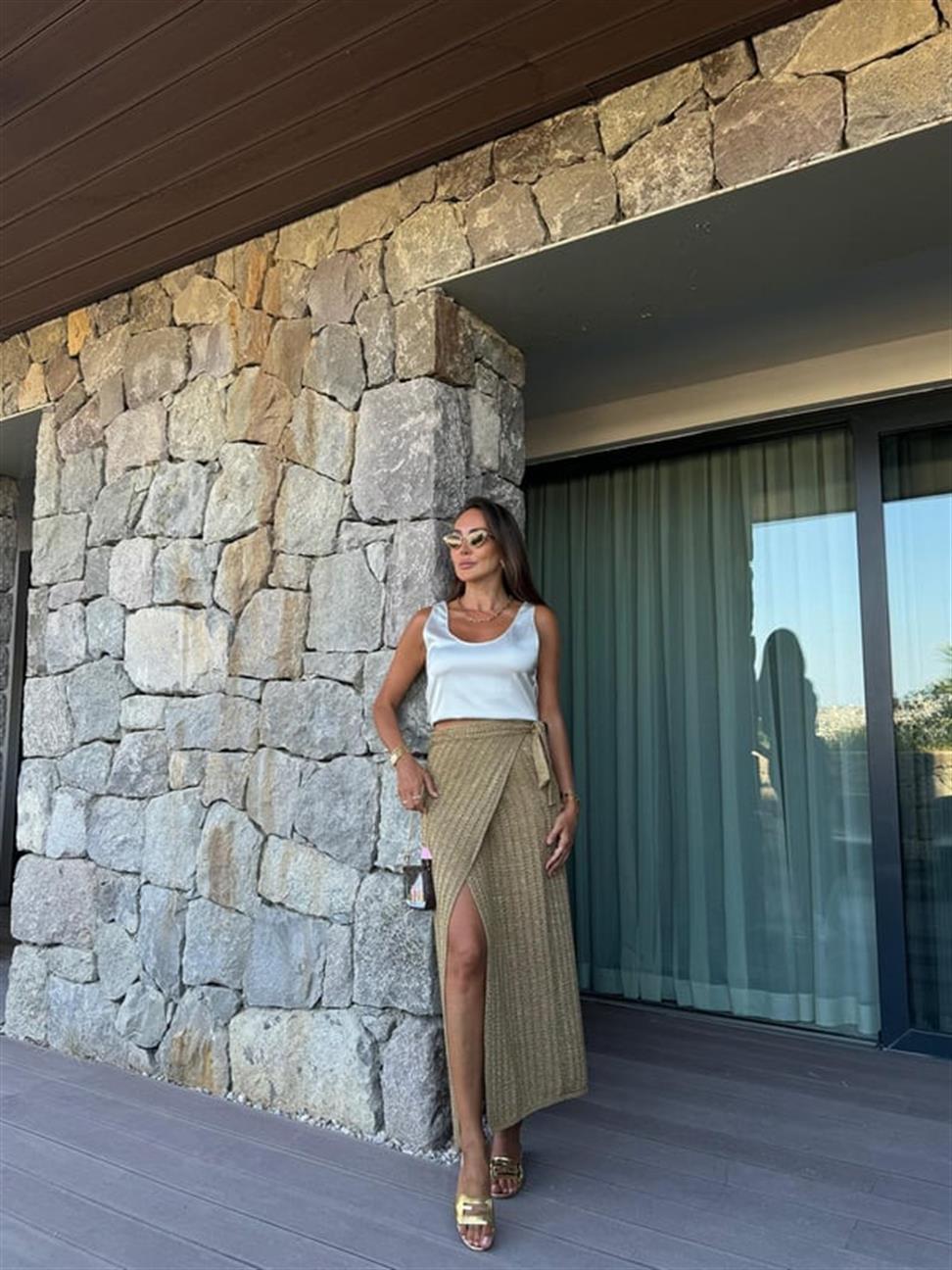 Bağlamalı Gold Simli Etek