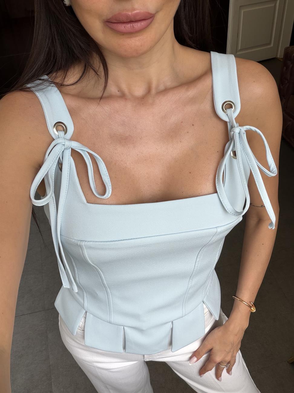 Bebe Mavisi Atlas Korse Bluz