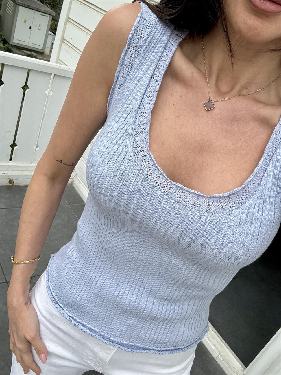 Bebe Mavisi Dokulu İnce Triko Bluz