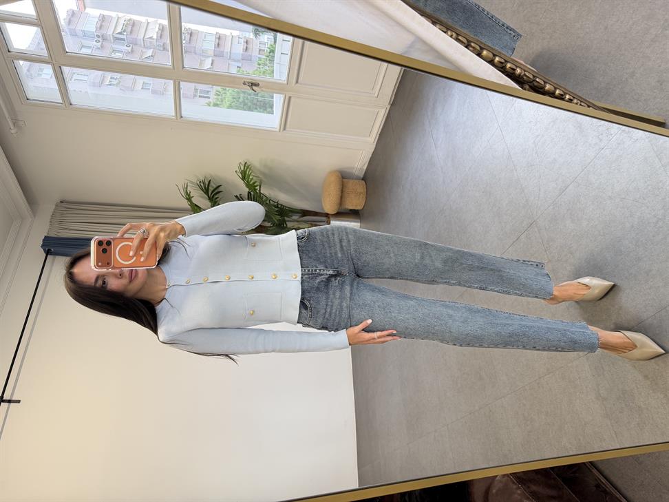 Bebe Mavisi Gold Düğmeli Cepli Hırka