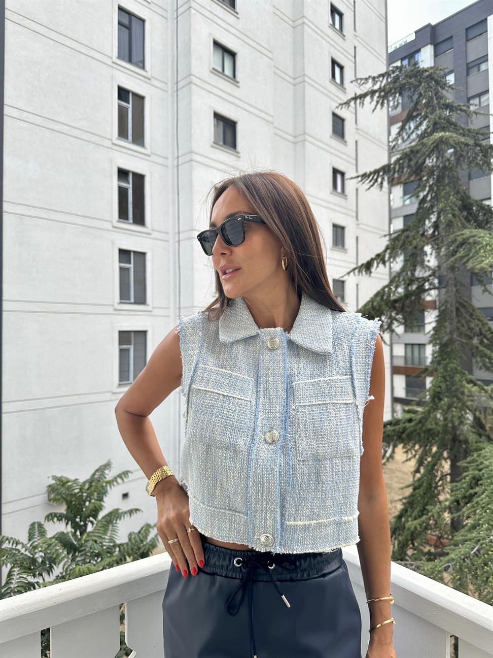 Bebe Mavisi Tüvit Kısa Yelek