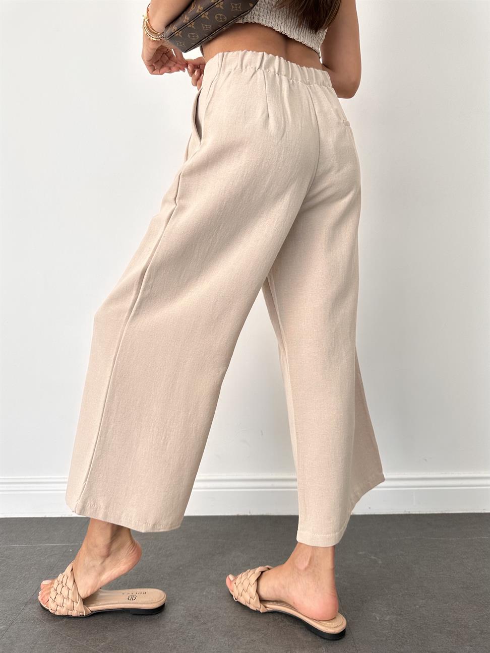 Bej Crop Keten Takım