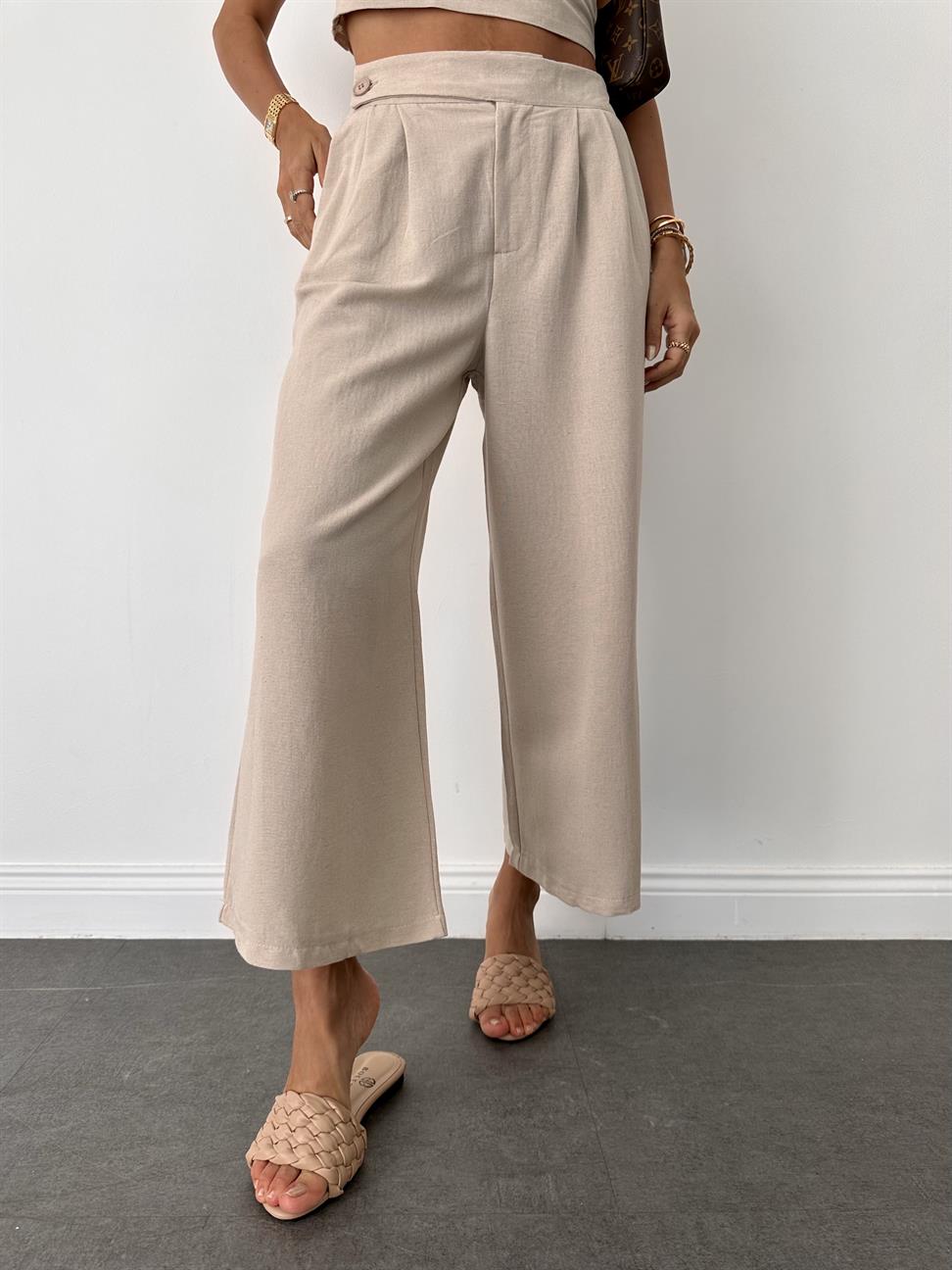 Bej Crop Keten Takım