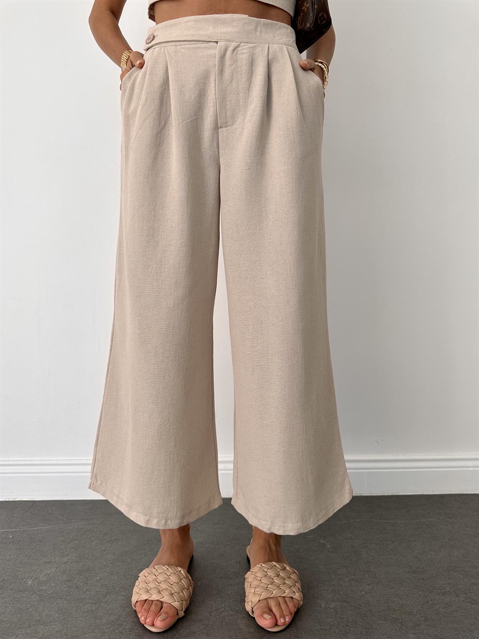 Bej Crop Keten Takım