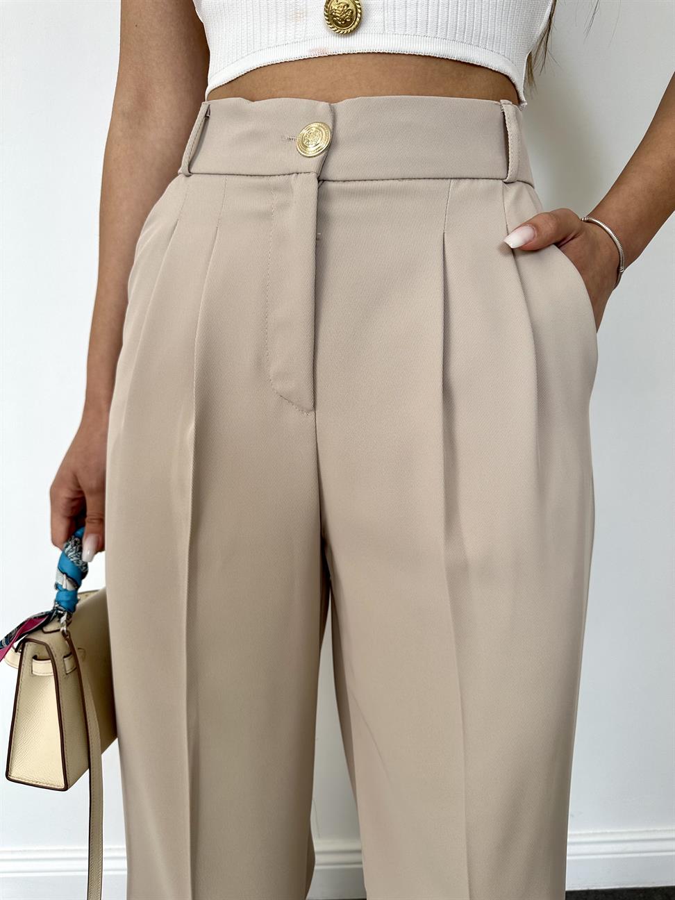 Bej Geniş Paçalı Pantolon