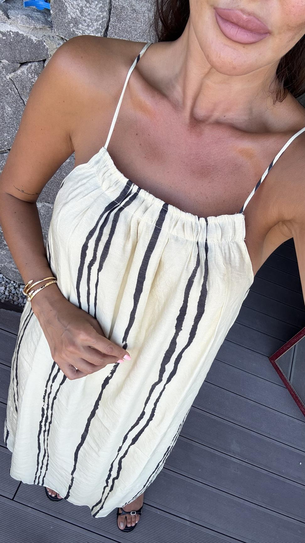 Soft Sarı Halter Kesim Uzun Elbise